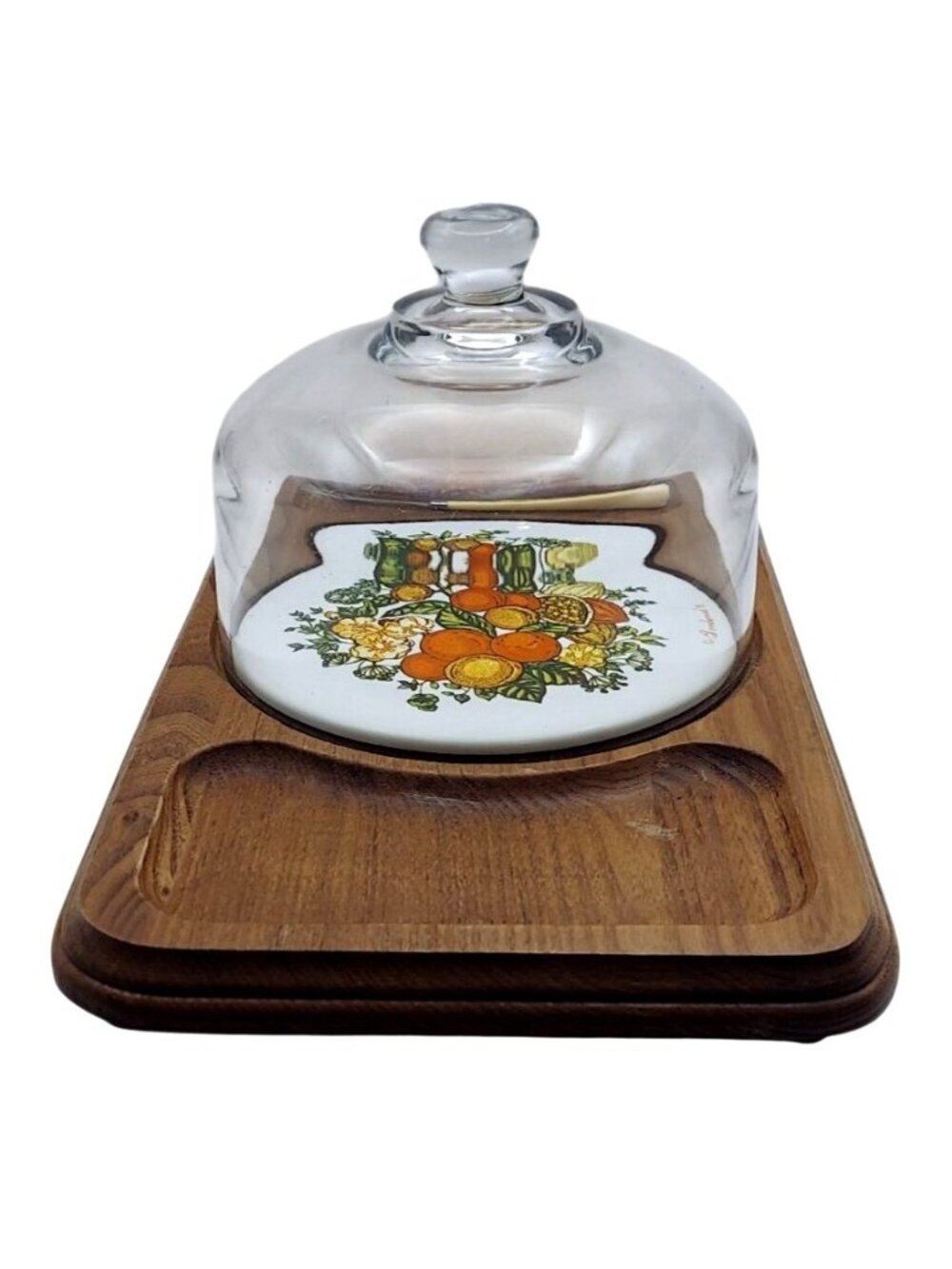 Vintage 1970s Goodwood Spice Of Life Cheese Board Set W/ Glass Dome Lid & Fork - Picture 4 of 15